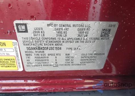 2015 Buick Enclave Leather из США, поврежденный, VIN 5GAKRBKD3FJ301604